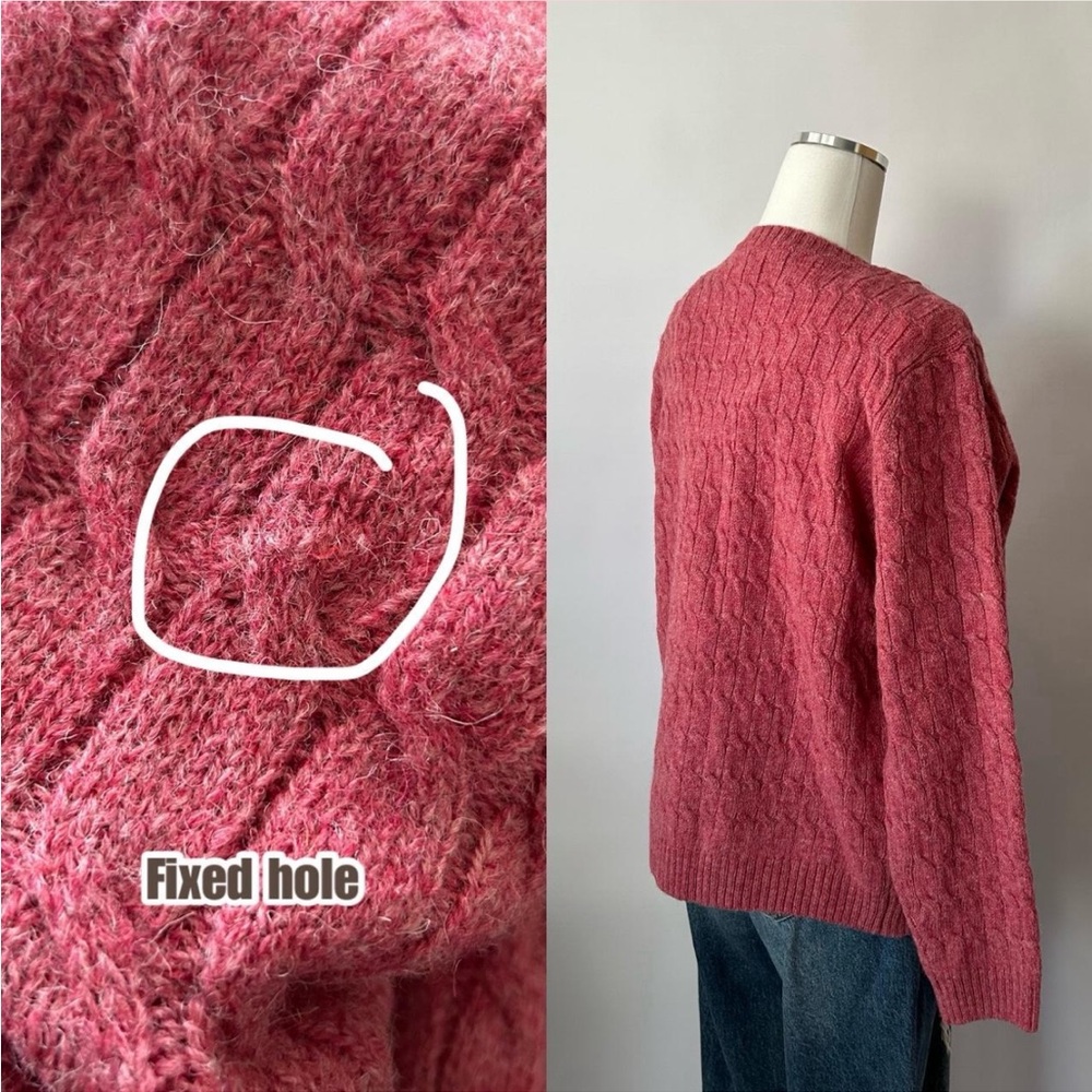 Appleseed's Y2K Style Grannycore Pink Cable Knit 100% Wool Cardigan Sweater PL. - Picture 7 of 9